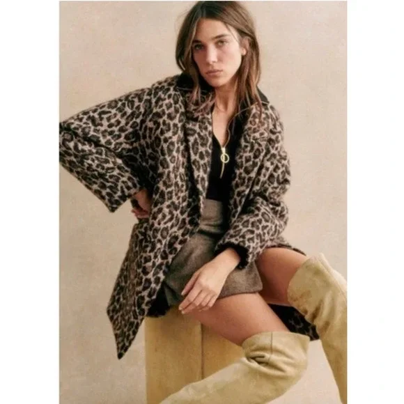SEZANE Sz 44 12 Andrew Leopard Print Coat Jacket - Picture 1 of 10
